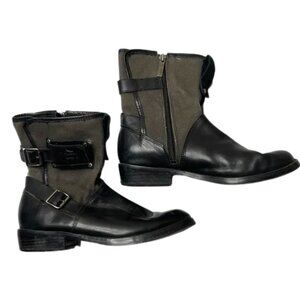 Harley Davidson classic moto‎ boots leather canvas black gray size 6.5 riding